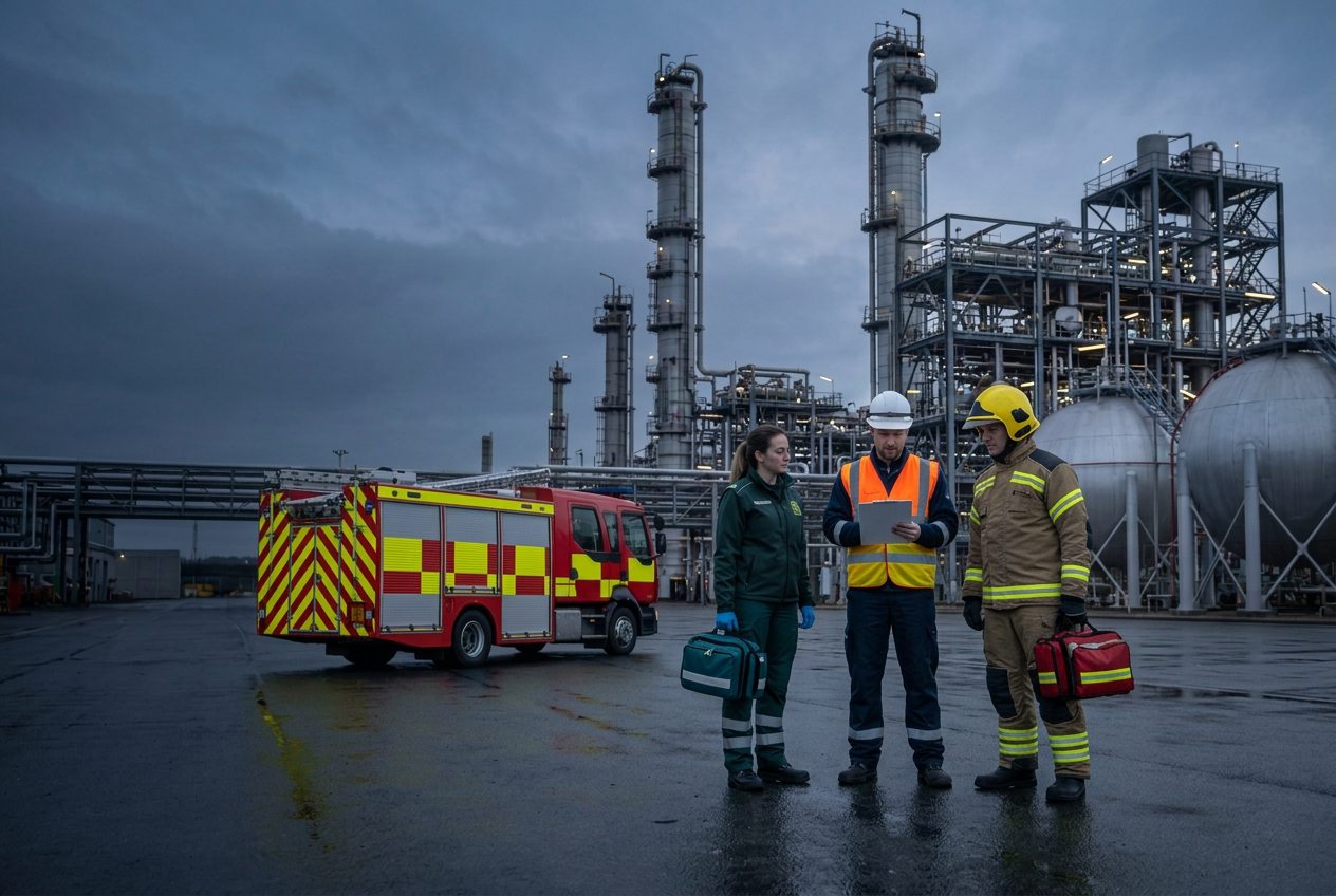 Illustrative mixed emergency response team at an oil-and-gas processing facility